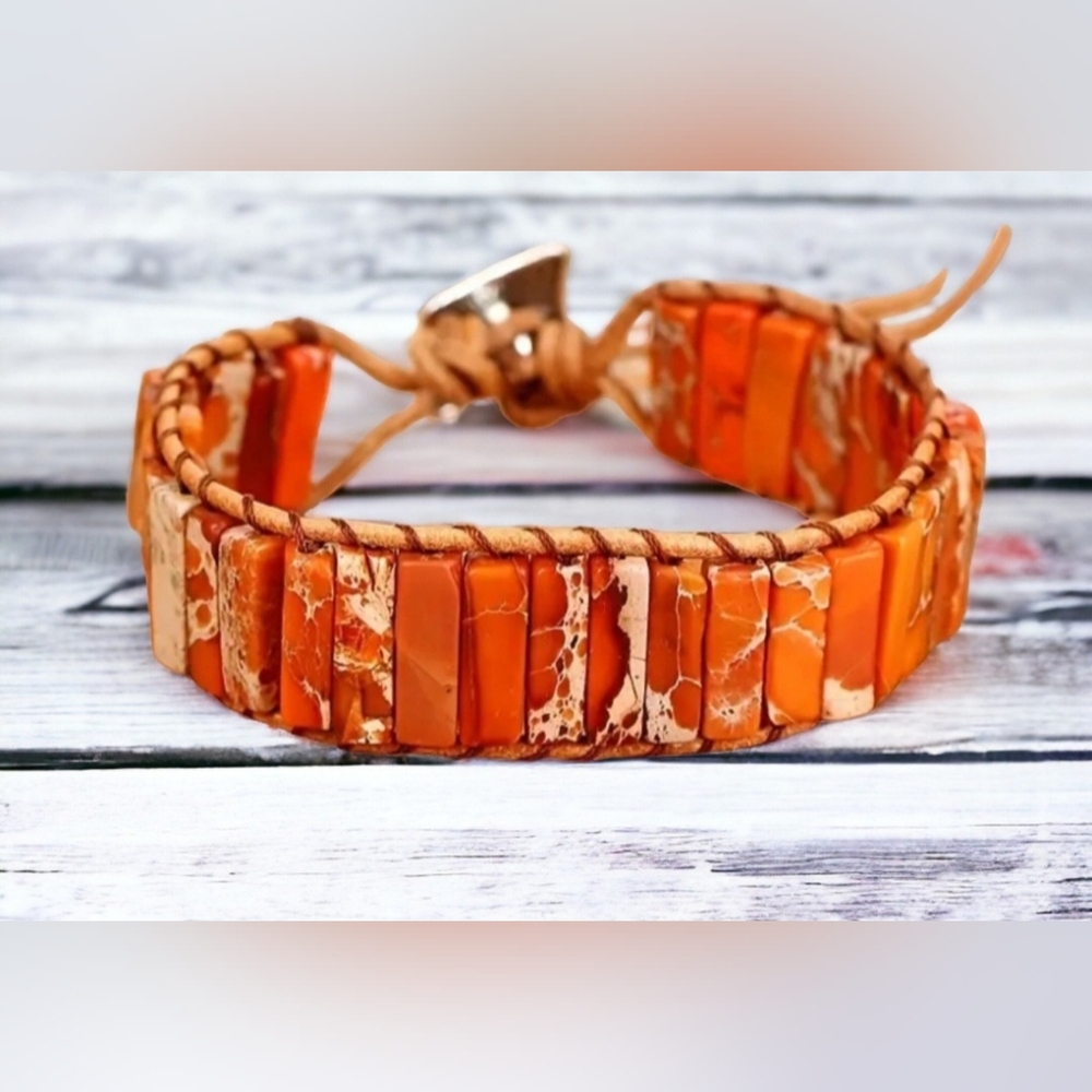 Womens Boho Beaded Orange Mohave Turquoise Bracelet